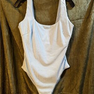 Seafolly White Ribbed One-Piece Swimsuit - Scoop Neck